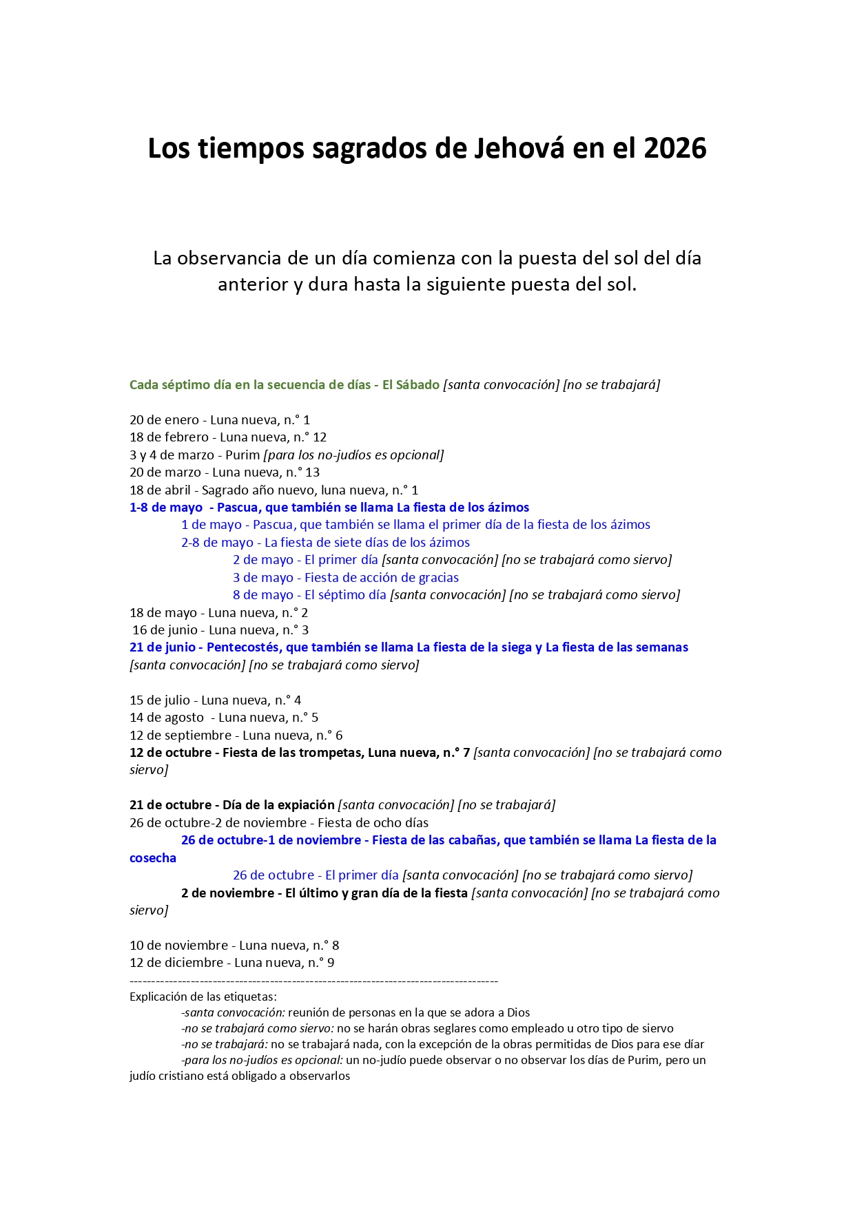 El calendario de Dios para el 2026